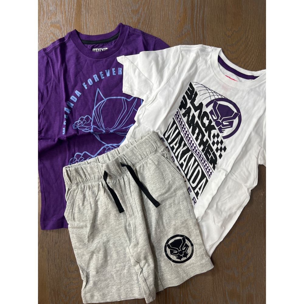 Marvel Spotted Zebra Black Panther Wakanda Forever Tee and Shorts Set 3pc S 6-7